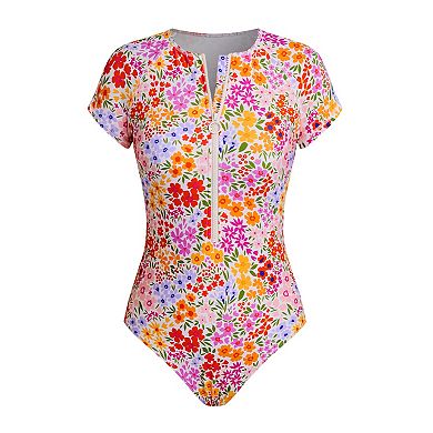 Women's Cupshe Zipper Front Floral One-Piece Swimsuit