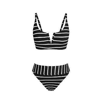 Women's Cupshe 2-Piece Chic Striped Bikini Top & High-Waisted Bottoms Set