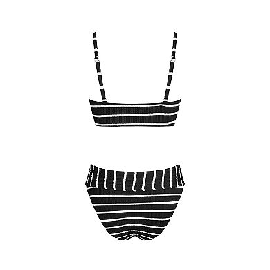 Women's Cupshe 2-Piece Chic Striped Bikini Top & High-Waisted Bottoms Set