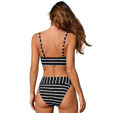 Women's Cupshe 2-Piece Chic Striped Bikini Top & High-Waisted Bottoms Set