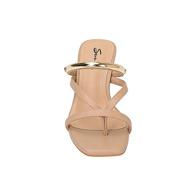 Yoki Cressa Women's Slip On Sandal Heel With Gold Accent