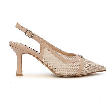 Yoki Kitya-18 Women's Mesh Slingback Pointed Kitten Heels