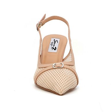 Yoki Kitya-18 Women's Mesh Slingback Pointed Kitten Heels