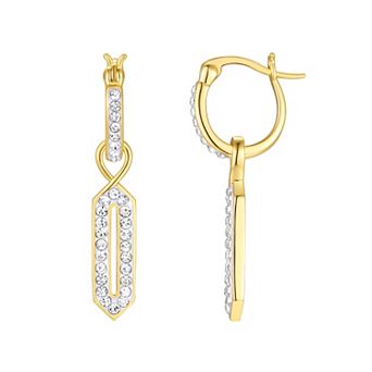 Chrystina Gold-Tone Crystal Bar Dangle Clicktop Hoop Earrings