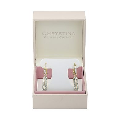 Chrystina Gold-Tone Crystal Bar Dangle Clicktop Hoop Earrings