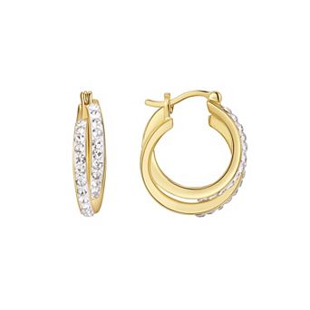 Chrystina Gold-Tone Crystal Double-Row Clicktop Hoop Earrings