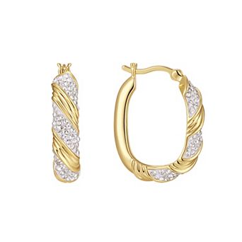 Chrystina Gold-Tone Crystal Twist-Textured Oval Clicktop Hoop Earrings