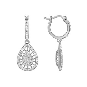 Chrystina Crystal Halo Teardrop Dangle Clicktop Hoop Earrings