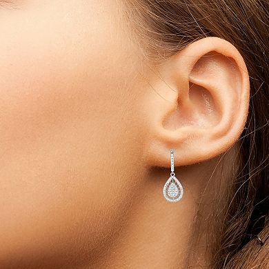 Chrystina Crystal Halo Teardrop Dangle Clicktop Hoop Earrings