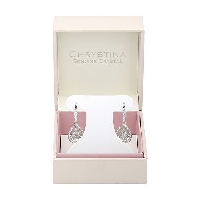 Chrystina Crystal Halo Teardrop Dangle Clicktop Hoop Earrings