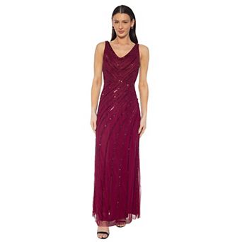 Women's Illusion V-Neck All-Over Beaded Maxi Dress