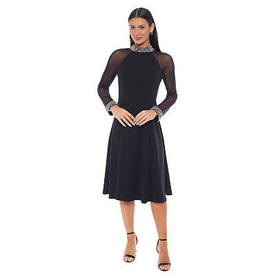 Women's Beaded Neck & Cuff Midi Dress