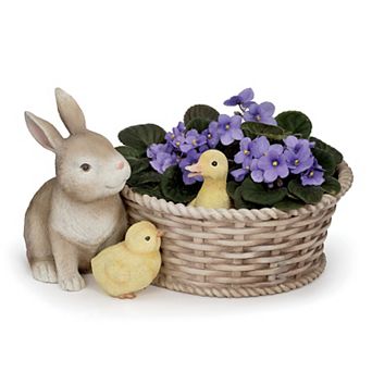 Roman 7.5-Inch Bunny & Chicks Basket Planter