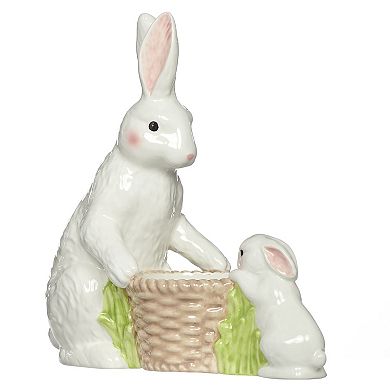 Roman 9.25-Inch Ceramic Bunny Basket Planter