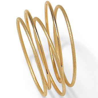 PalmBeach Jewelry 5 pc Bangle Bracelet Set in Textured and Polished Yellow Goldtone
