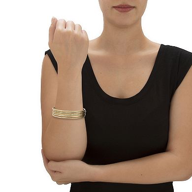 PalmBeach Jewelry 5 Piece Bangle Bracelet Set in Textured and Polished Yellow Goldtone