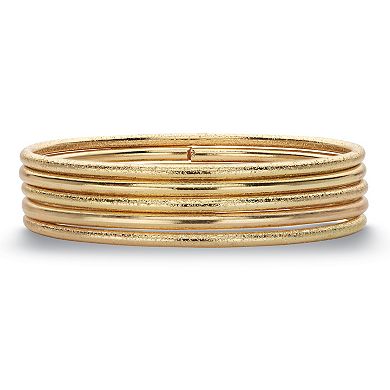 PalmBeach Jewelry 5 Piece Bangle Bracelet Set in Textured and Polished Yellow Goldtone
