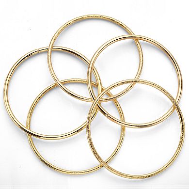 PalmBeach Jewelry 5 Piece Bangle Bracelet Set in Textured and Polished Yellow Goldtone