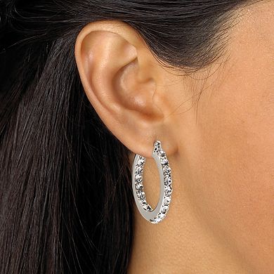 PalmBeach Jewelry Simulated Birthstone Inside-Out Hoop Earrings in Silvertone (31mm)