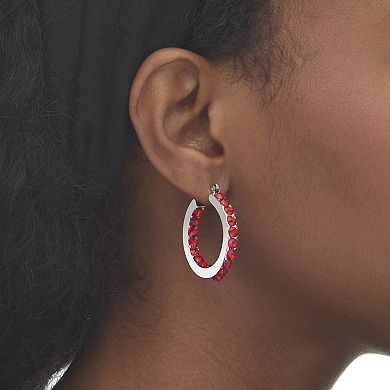 PalmBeach Jewelry Simulated Birthstone Inside-Out Hoop Earrings in Silvertone (31mm)