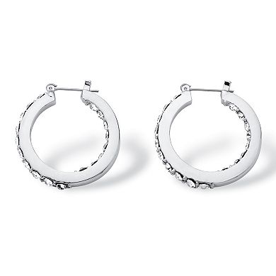 PalmBeach Jewelry Simulated Birthstone Inside-Out Hoop Earrings in Silvertone (31mm)