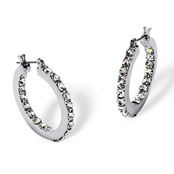 PalmBeach Jewelry Simulated Birthstone Inside-Out Hoop Earrings in Silvertone (31mm)