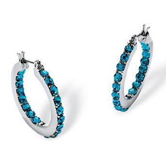 PalmBeach Jewelry Simulated Birthstone Inside-Out Hoop Earrings in Silvertone (31mm)