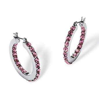 PalmBeach Jewelry Simulated Birthstone Inside-Out Hoop Earrings in Silvertone (31mm)