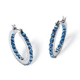 PalmBeach Jewelry Simulated Birthstone Inside-Out Hoop Earrings in Silvertone (31mm)