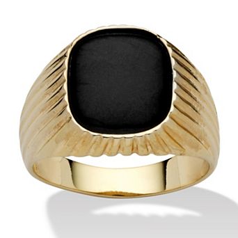 PalmBeach Jewelry Men's Genuine Onyx Yellow Gold-Plated Ribbed Ring