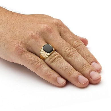 PalmBeach Jewelry Men's Genuine Onyx Yellow Gold-Plated Ribbed Ring