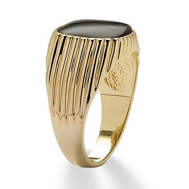 PalmBeach Jewelry Men's Genuine Onyx Yellow Gold-Plated Ribbed Ring