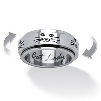 PalmBeach Jewelry Cat Lady Spinner Ring in Black IP Stainless Steel