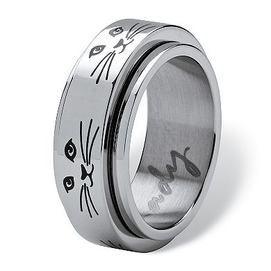 PalmBeach Jewelry Cat Lady Spinner Ring in Black IP Stainless Steel