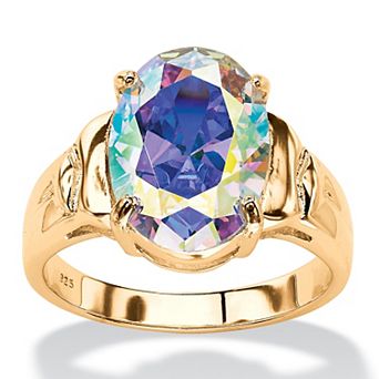 PalmBeach Jewelry 5.81 TCW Oval Aurora Borealis Cubic Zirconia Gold-Plated Cocktail Ring