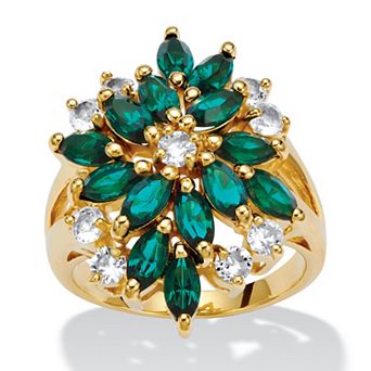 PalmBeach Jewelry Green Crystal 18k Gold-Plated Cluster Ring.