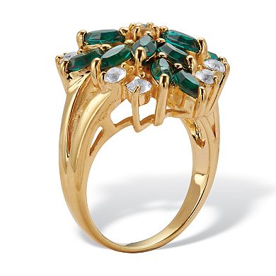 PalmBeach Jewelry Green Crystal 18k Gold-Plated Cluster Ring.