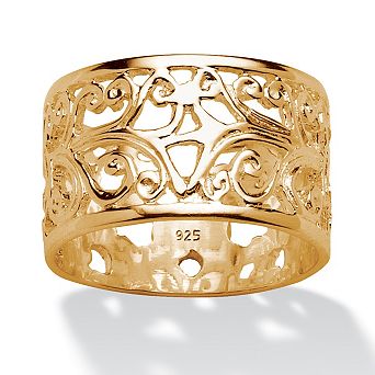 PalmBeach Jewelry Filigree Gold-Plated Sterling Silver Ornate Scroll Design Ring Band