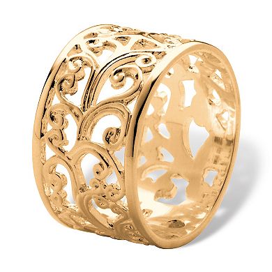 PalmBeach Jewelry Filigree Gold-Plated Sterling Silver Ornate Scroll Design Ring Band