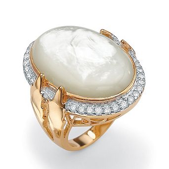 PalmBeach Jewelry .60 TCW Cubic Zirconia and Genuine Mother-of-Pearl Gold-Plated Ring
