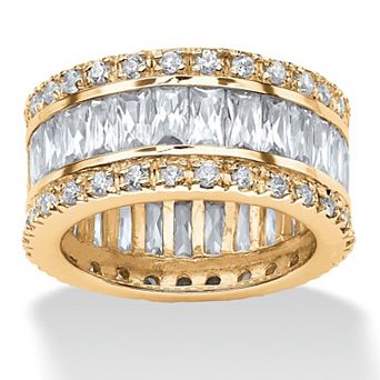 PalmBeach Jewelry 9.34 TCW Round and Emerald-Cut Cubic Zirconia Gold-Plated Eternity Band