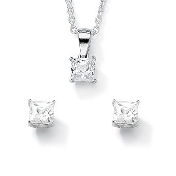 PalmBeach Jewelry Simulated Birthstone Jewelry Set in Sterling Silver