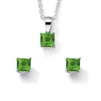 PalmBeach Jewelry Simulated Birthstone Jewelry Set in Sterling Silver