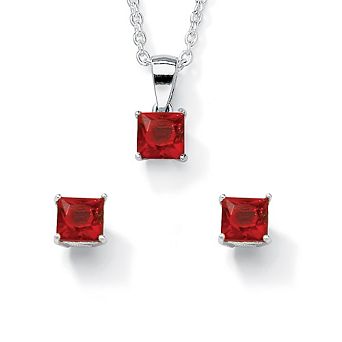 PalmBeach Jewelry Simulated Birthstone Jewelry Set in Sterling Silver