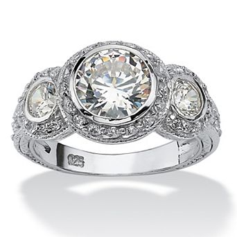PalmBeach Jewelry 3.09 TCW White Round Cubic Zirconia .925 Sterling Silver Anniversary Ring