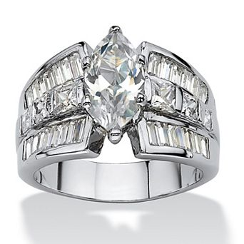 PalmBeach Jewelry 7.87 TCW Marquise-Cut Cubic Zirconia Platinum-Plated Engagement Anniversary Ring