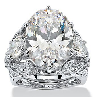 PalmBeach Jewelry 3 pc 15.78 Oval-Cut Cubic Zirconia Bridal Ring Set in Platinum Plated
