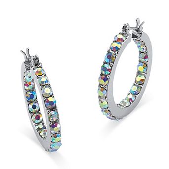 PalmBeach Jewelry Aurora Borealis Crystal Inside-Out Hoop Earrings in Silvertone