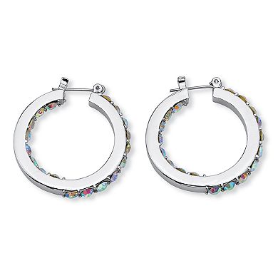 PalmBeach Jewelry Aurora Borealis Crystal Inside-Out Hoop Earrings in Silvertone