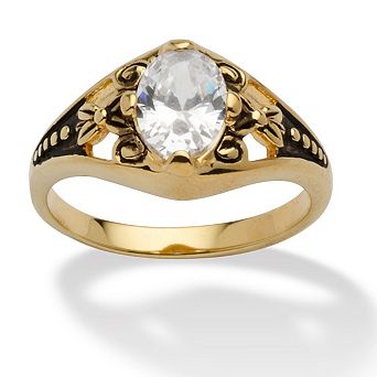 PalmBeach Jewelry Simulated Birthstone Gold-Plated Filigree Ring